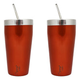 Stainless Steel Tumbler Set (650 ml) with Stainless Steel Lid and Straw – Premium Powder Coated Design for Hot & Cold Beverages (Set of 2, Color Options- Gold, Blue, Green)