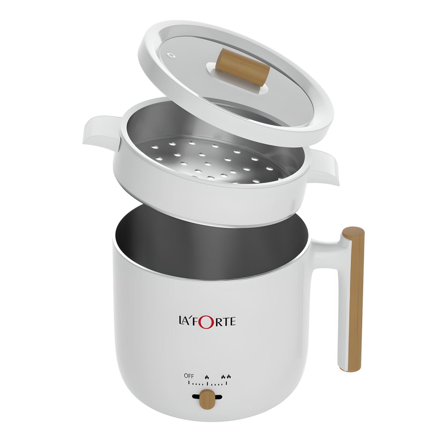 LA' FORTE Multi Cook kettle with Steamer and Egg Boiling Tray Food Grade 304 SS Interior, Double Wall Cool Touch
