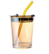 LA' FORTE Borosilicate Glass Tumbler | Leak-Proof Travel Cup | Glass Straw & Leather Jacket | Hot & Cold Beverages | Dual Drinking Mode - Sip & Straw