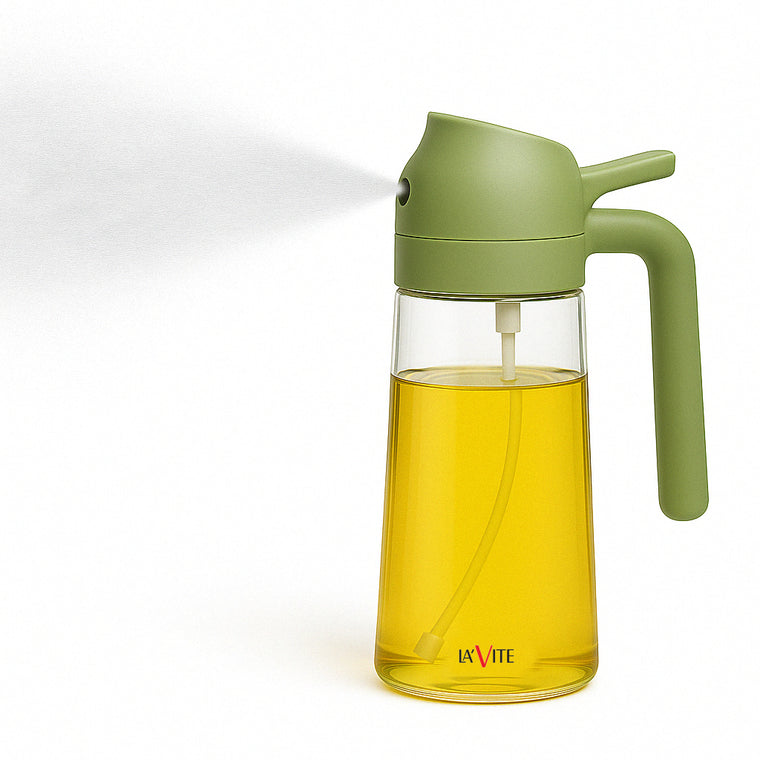 LA' VITE 2-in-1 Glass Oil Sprayer & Pourer – green spray mode
