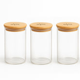 LA' VITE 3-Piece Multipurpose Borosilicate Glass Jar Set with Bamboo Lid | 320ml Airtight Storage Containers for Kitchen, Pantry & Beverage Use