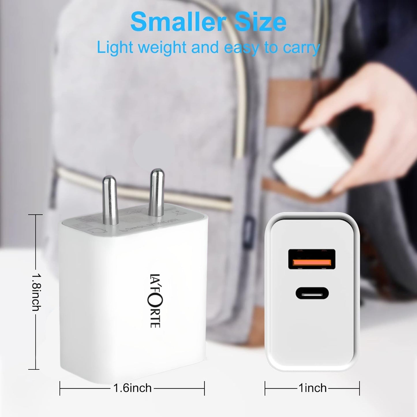 LA'FORTE 30W QCPD 3.0 Dual Port Wall Charger for Ultra Fast Charging
