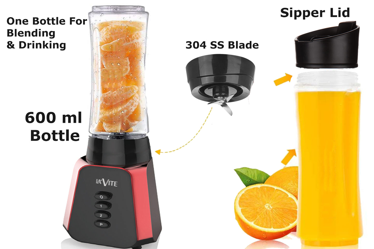 LA'Vite Rubis Mixer Grinder Blender 3 Jars with Fruit Filter (500 W)
