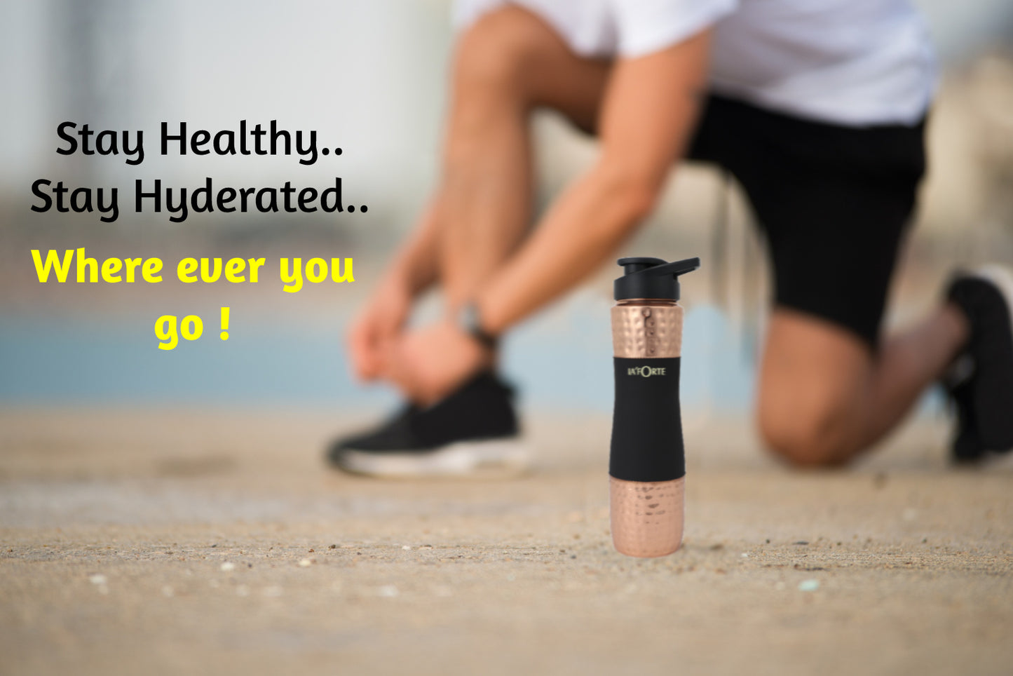LA' FORTE Pure Copper Water Bottle with Shaker Lid
