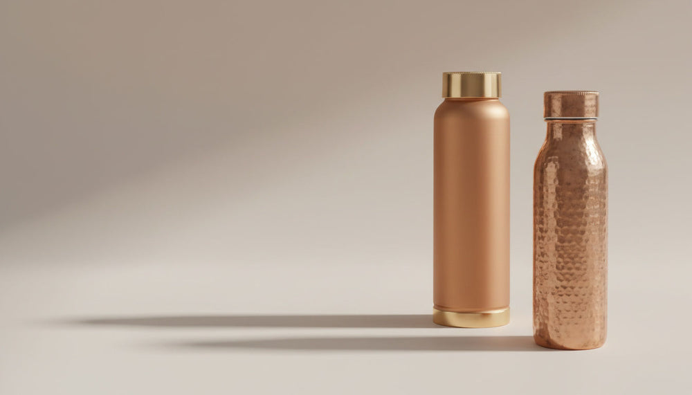 Premium copper drinkware arranged in a warm modern setting