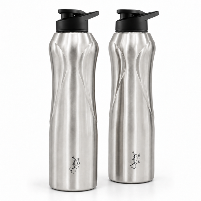 Spring by LA' FORTE Contour 1L Stainless Steel Bottles with Flip-Top Cap – Pack of 2