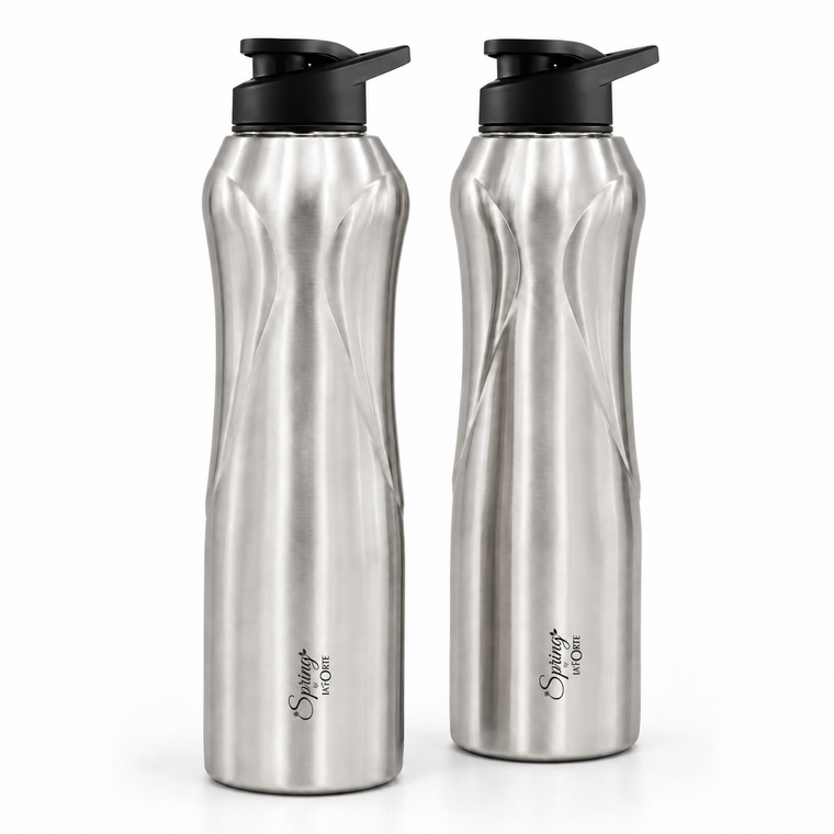 Spring by LA' FORTE Contour 1L Stainless Steel Bottles with Flip-Top Cap – Pack of 2