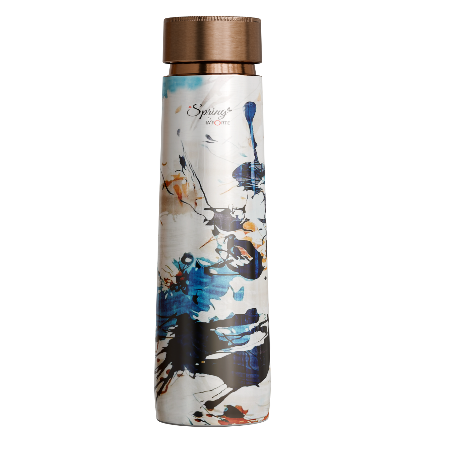 Pure Copper Elegant 1000 ml Premium Coated Water Bottles (White Abstract, 1000 Ml)