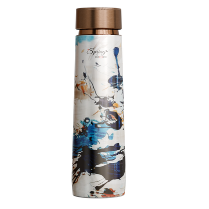 Pure Copper Elegant 1000 ml Premium Coated Water Bottles (White Abstract, 1000 Ml)