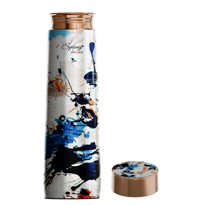 Pure Copper Elegant 1000 ml Premium Coated Water Bottles (White Abstract, 1000 Ml)