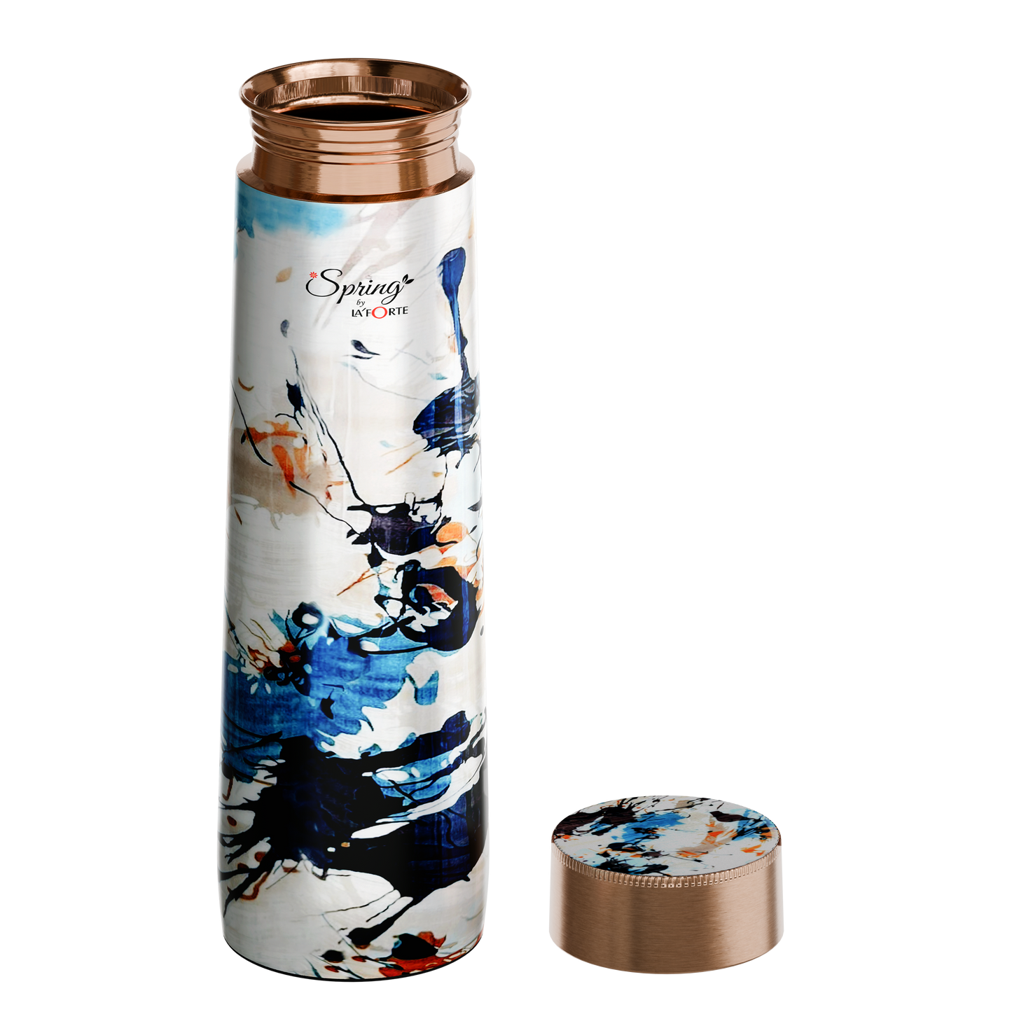 Pure Copper Elegant 1000 ml Premium Coated Water Bottles (White Abstract, 1000 Ml)