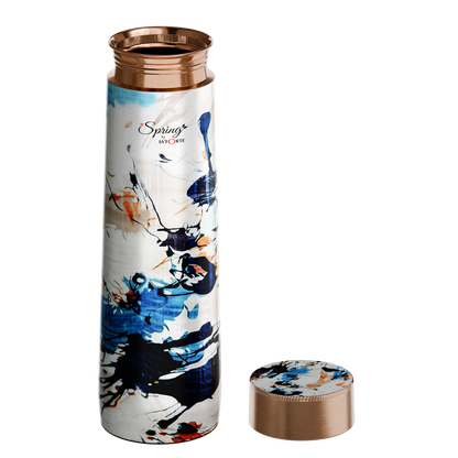 Pure Copper Elegant 1000 ml Premium Coated Water Bottles (White Abstract, 1000 Ml)