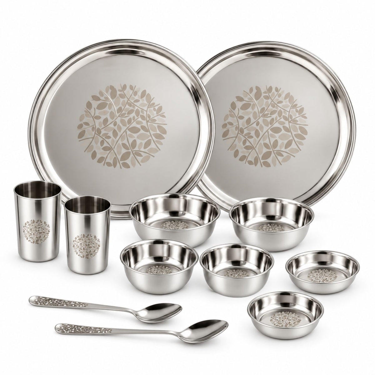 LA' FORTE Leaf-Engraved Stainless-Steel Dinner Set