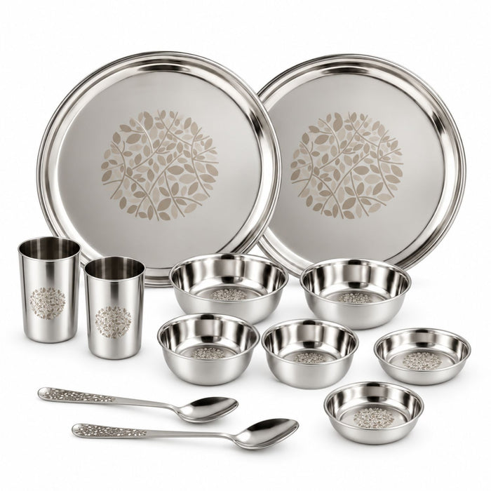 LA' FORTE Leaf-Engraved Stainless-Steel Dinner Set