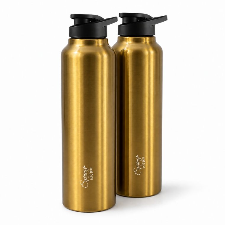 Spring by LA' FORTE Urban 1L Stainless Steel Bottles with Flip-Top Cap – Pack of 2
