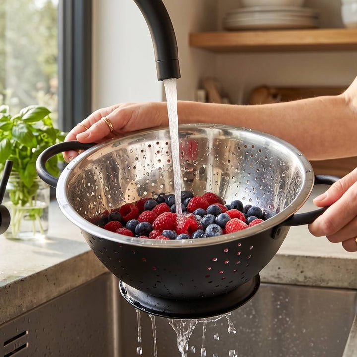 LA’ FORTE colander being used to wash fresh fruit