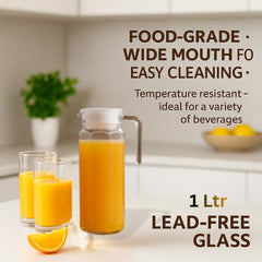 LA’ FORTE Premium Glass Water Jug with Lid | Lead-Free Borosilicate Glass Pitcher for Hot & Cold Beverages | Available in 3 Elegant Designs (1 L / 1.3 L)