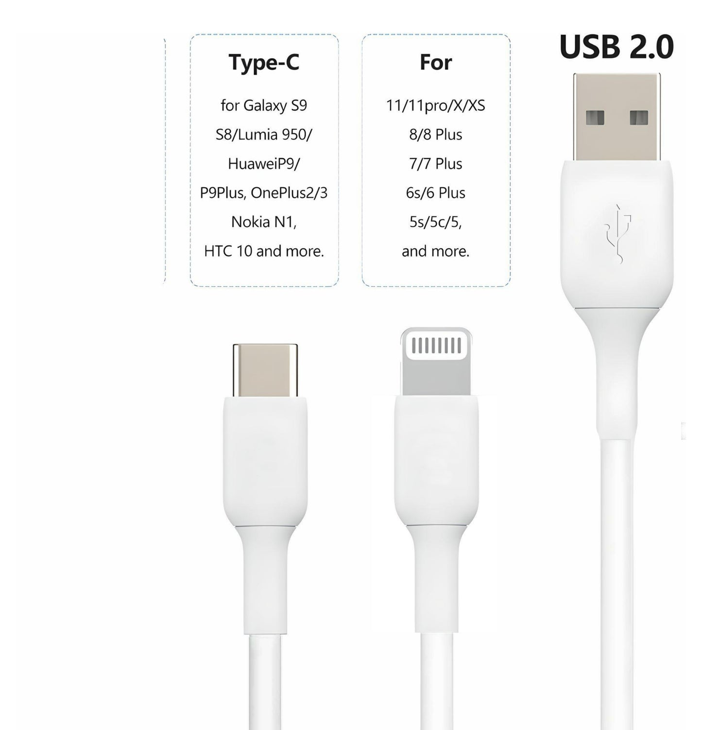 LA' FORTE 2 in 1 PVC Soft and Superior 1.3 m- (Compatible with Type C and Iphone ) White