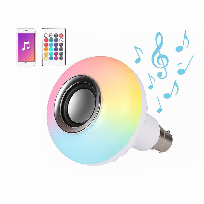 12W LED Wireless Bluetooth Speaker Bulb with RGB Colour Changing Light – Music Bulb with Remote Control, Smart LED Light for Home, Party, Bedroom, Decoration, B22 Holder