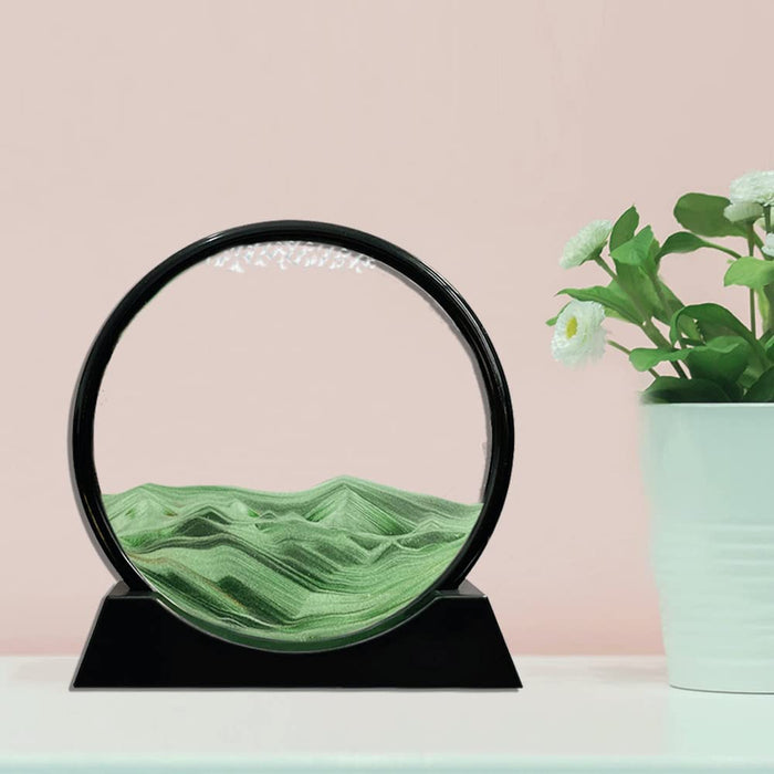 Flixx 3D Moving Sand Art Picture Glass Liquid Painting Natural Landscape Showpieces for Home Decor, Antique Gifts for Kids, Office Desktop Decoration, Desk Table Decorative Items (Green)