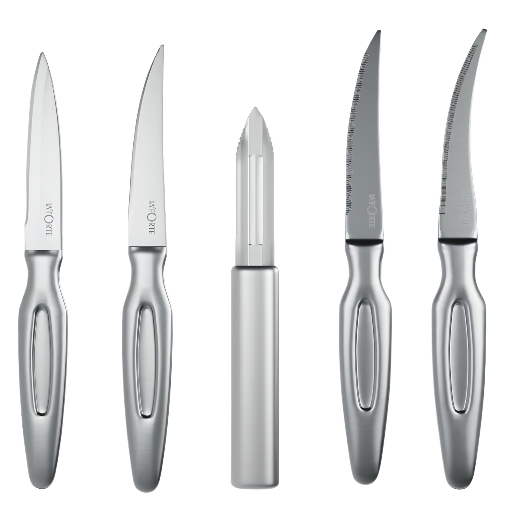 La'forte Stainless Steel Knife set with Metal Block, 5Pieces (Silver