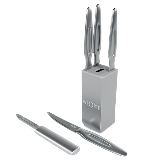 La'forte Stainless Steel Knife set with Metal Block, 5-Pieces (Silver)