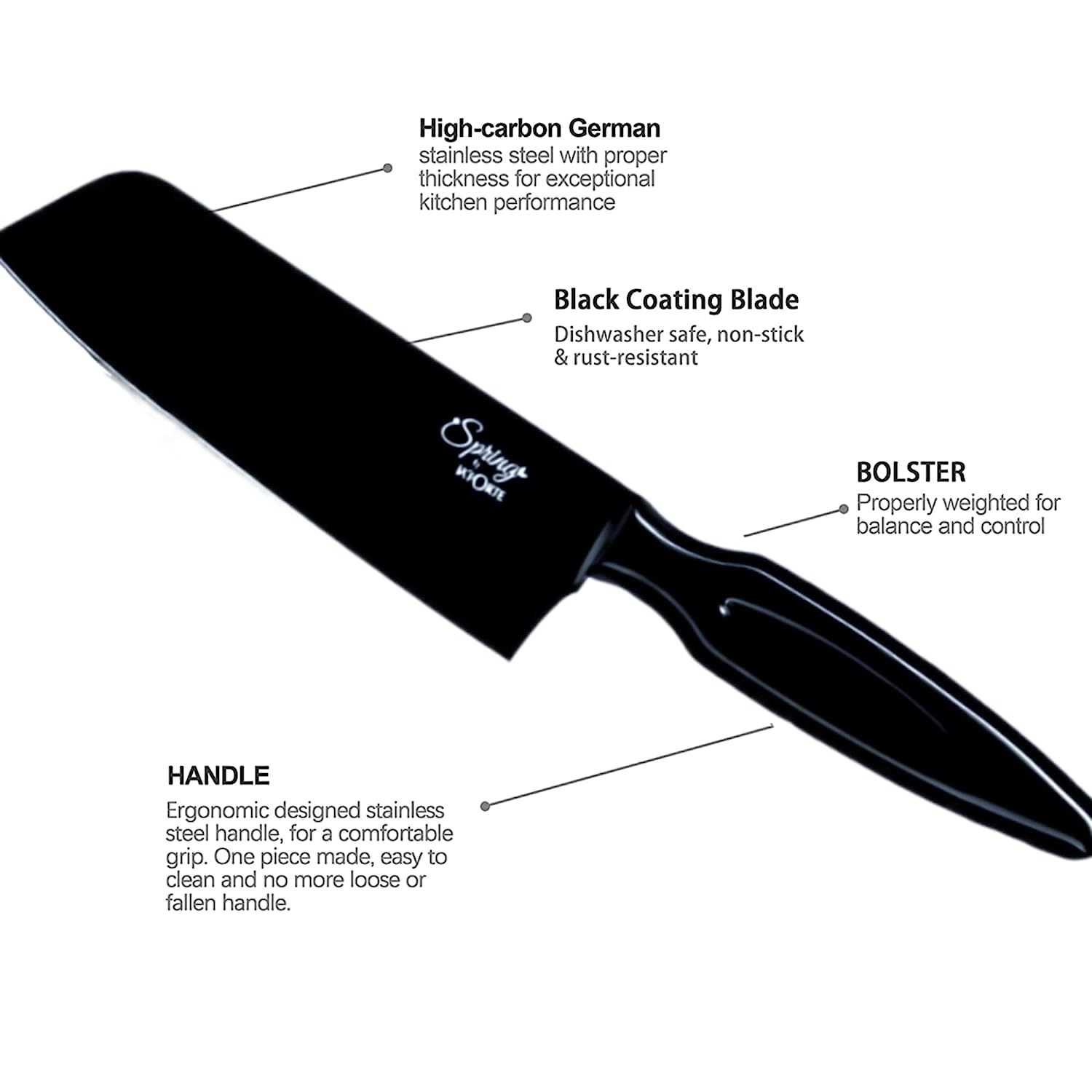 LA' FORTE Black Knife Set 3 Pieces, Sharp Cooking Knife Set with Cleaver (Extreme Sturdiness and Superior Longevity)
