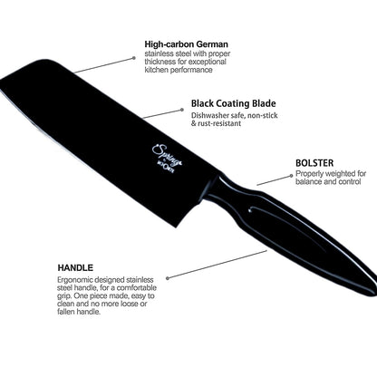 LA' FORTE Black Knife Set 3 Pieces, Sharp Cooking Knife Set with Cleaver (Extreme Sturdiness and Superior Longevity)