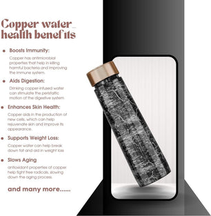 Pure Copper Elegant 1000 ml Premium Coated Water Bottles (Silver Black Abstract, 1000 Ml) (Copy)