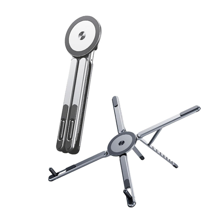 Flixx Aluminium Alloy Folding and Height Adjustable Stand Compatible with Laptop, Mobile and iPad, with Magnetic Feature for iPhone, Titanium Grey, Anodized Finish, 2026 Model