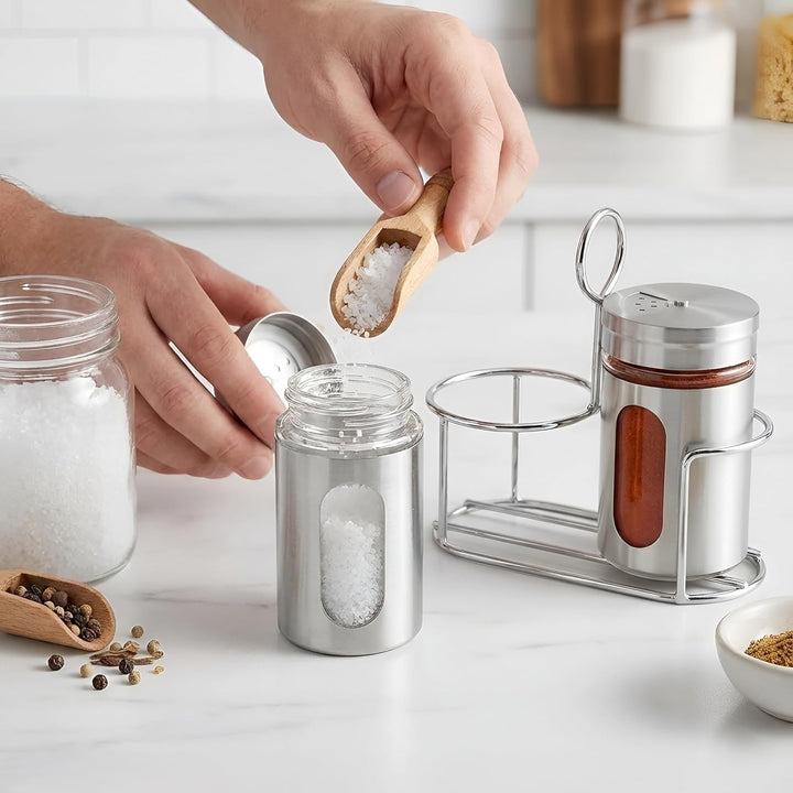 Spring By LA'FORTE Stainless Steel & Glass Salt Pepper Shaker Spice Ja