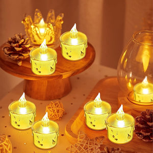 LED Tea Lights Candle (Diwali Diya) – Flameless, Crystal Design, Battery-Operated-6 Pcs