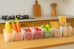 Set of 6 Multipurpose Frosted Plastic Storage Containers | Kitchen, Fridge, Bathroom & Desk Organiser | Compact & Durable Design