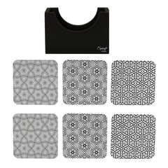 6-Piece Premium Abstract Design Wooden Coaster Set with EPE Anti-Slip Base & Storage Stand | 3.5” Square | Water Resistant