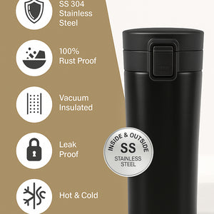 400ml Stainless Steel Vacuum Insulated Tumbler | Leak-Proof Lid | Hot for 4 Hrs & Cold for 5 Hrs | SS304 | Office, Travel, Gym, Home Use