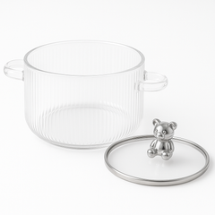 1600ml Multipurpose Borosilicate Glass Pot with Bear Knob Lid | Ideal for Cooking, Serving, Storage & More