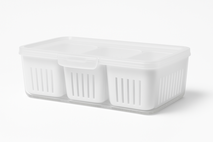 Durable Plastic Kitchen Storage Container Set with Drain Baskets | Multipurpose Fridge & Freezer Organizer Box | Masala, Vegetables & Dry Goods Storage | Airtight & Easy to Clean