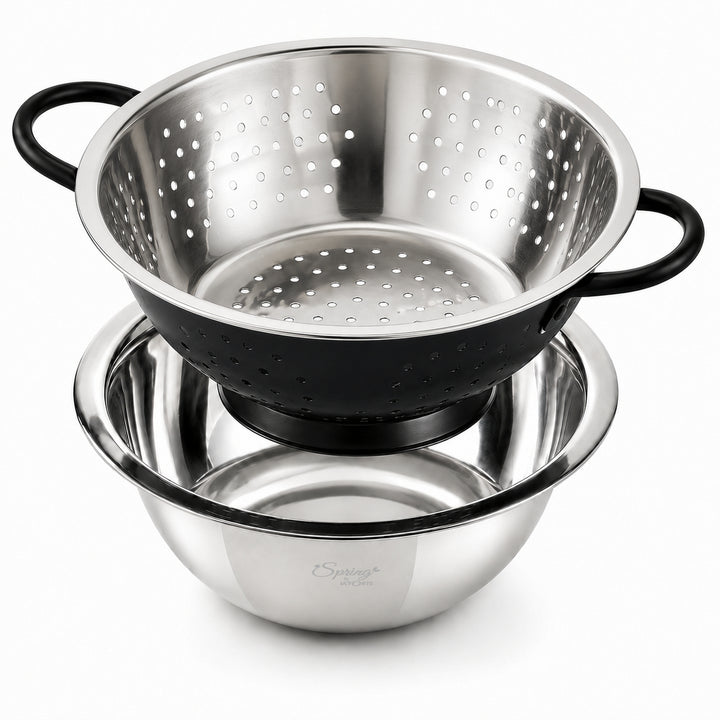 Spring by LA’ FORTE 2-in-1 stainless steel bowl and black colander set