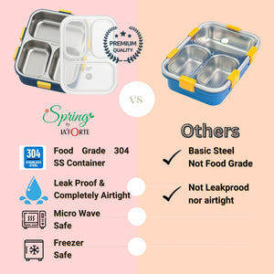 LA’ FORTE 304 Steel Bento Box (900 ml) | 3 Sections | Leak-Proof | Hygienic, Rust-Free | Microwave-Friendly Tiffin for Kids & Adults