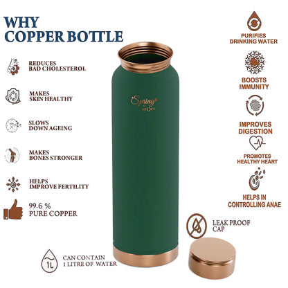 LA'FORTE Copper Water Bottle, Pure, 1000 ml Sea Green