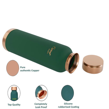 LA'FORTE Copper Water Bottle, Pure, 1000 ml Sea Green