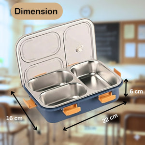 LA’ FORTE 304 Steel Bento Box (900 ml) | 3 Sections | Leak-Proof | Hygienic, Rust-Free | Microwave-Friendly Tiffin for Kids & Adults