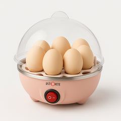 LA' FORTE 3-in-1 Electric Egg Boiler | Boil, Fry & Steam | 7 Egg Capacity | Peach Color | 350W | Auto Cut-Off | Compact Cooker for Kitchen, Travel & Hostel Use