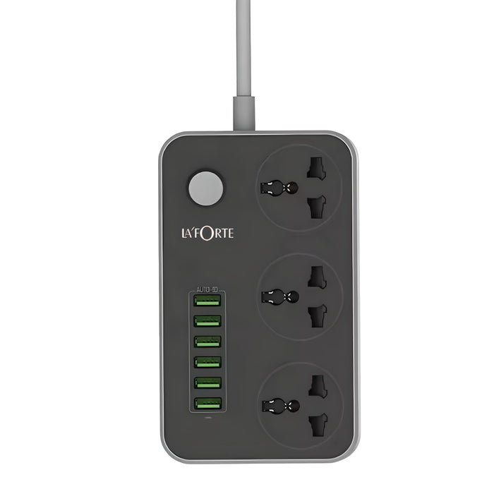 LA' FORTE एक्सटेंशन बोर्ड 6 USB और 3 AC आउटलेट के साथ पावर स्ट्रिप (1.65 मीटर लंबा तार)