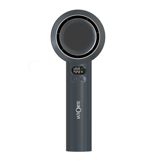 LA' FORTE Fairy Flow Mini Fan | 100 Speed Levels | Digital Display | USB-C Rechargeable | Portable & Compact | Gray