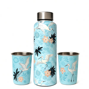 LA' FORTE Premium Stainless Steel Bottle & 02 Tumbler Set ( Water Bottle X 1000 ml ; 02 Glasses X 250 ml each)