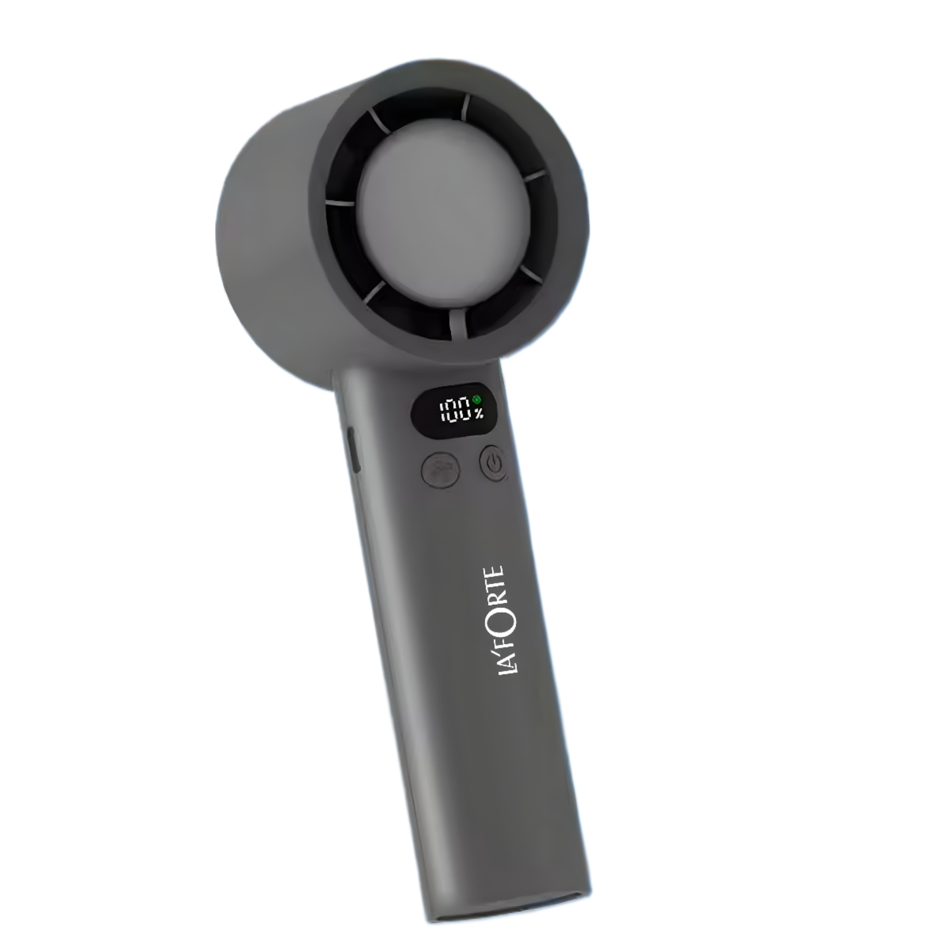 LA' FORTE Fairy Flow Mini Fan | 100 Speed Levels | Digital Display | USB-C Rechargeable | Portable & Compact | Gray