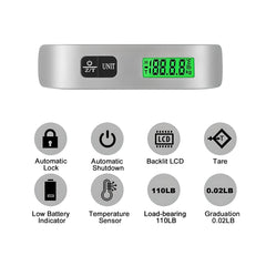 Premium Digital Luggage Scale – 50kg/110lb with LCD Display, Auto Lock, Tare, & Temperature Sensor