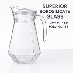 LA’ FORTE Premium Glass Water Jug with Lid | Lead-Free Borosilicate Glass Pitcher for Hot & Cold Beverages | Available in 3 Elegant Designs (1 L / 1.3 L)