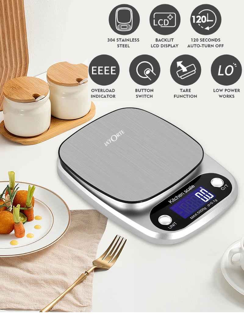 LA' FORTE Digital Kitchen Scale -Food Weight Machine for Health, Fitness, Home Baking & Cooking (Upto 5 Kg Capacity)